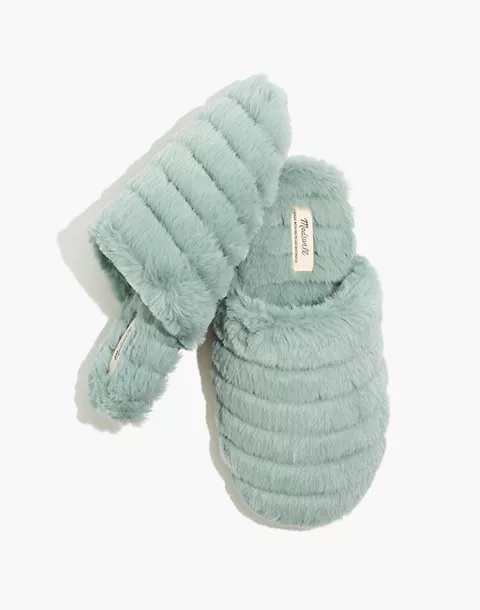 Quilted Scuff Slippers in Recycled Faux Fur Slippers For Home